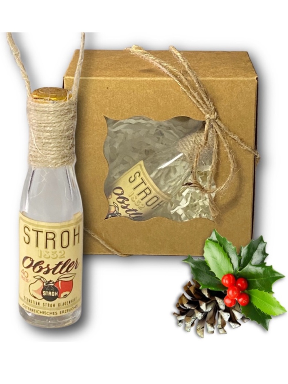 Stroh Obstler Austrian Fruit Brandy Artisan Vintage Glass Bottle Ornament